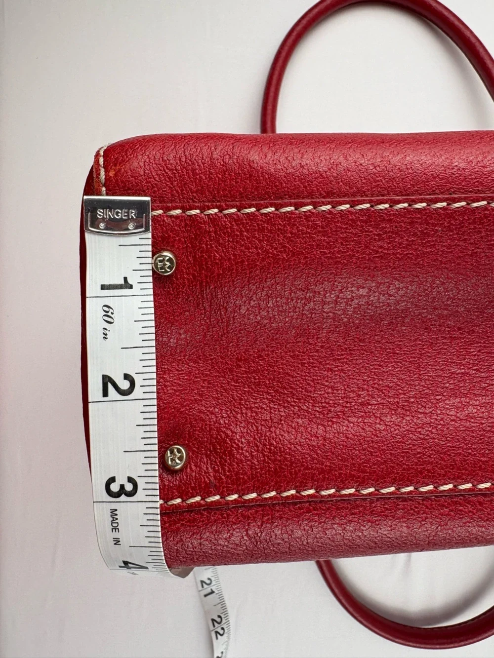 kate spade Red Pebbled Leather Structured Tote with Gold Accents